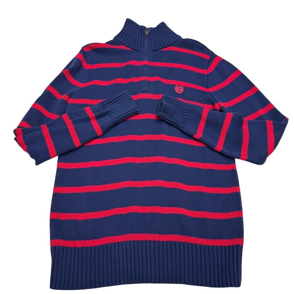 Chaps Cotton Blue Red Stripe 1/4 Zip Sweater Top, Size XL Youth (18-20) NWT
